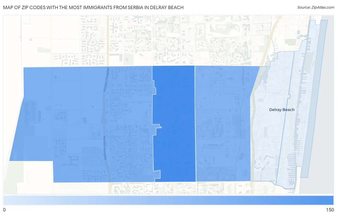 Zip Codes with the Most Immigrants from Serbia in Delray Beach Map