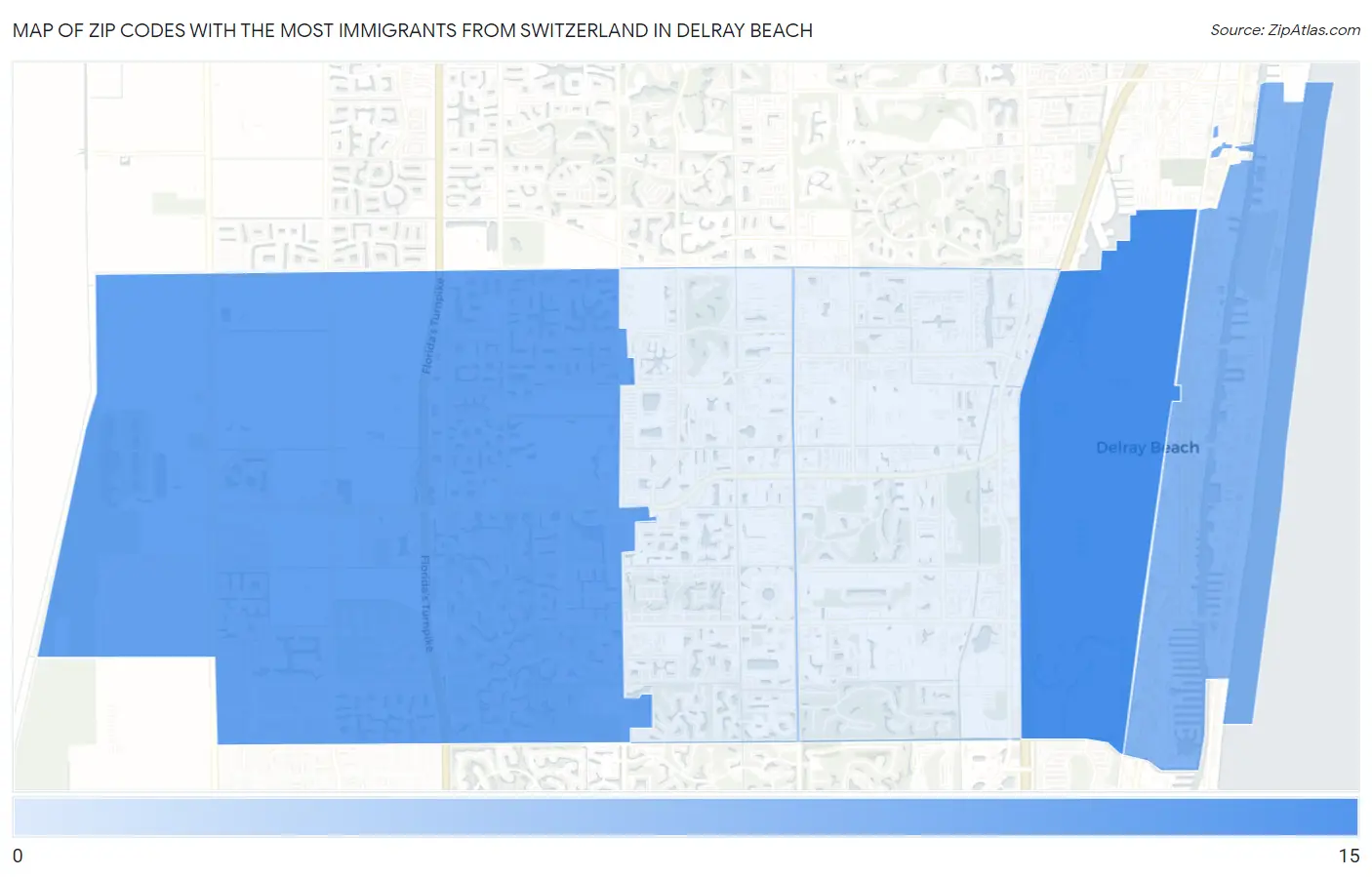 Zip Codes with the Most Immigrants from Switzerland in Delray Beach Map