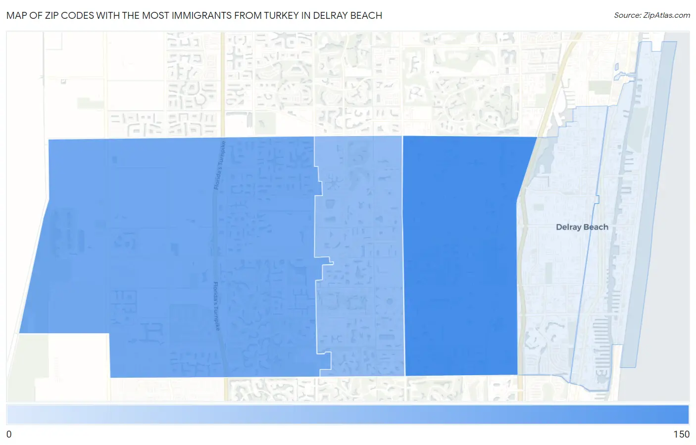 Zip Codes with the Most Immigrants from Turkey in Delray Beach Map