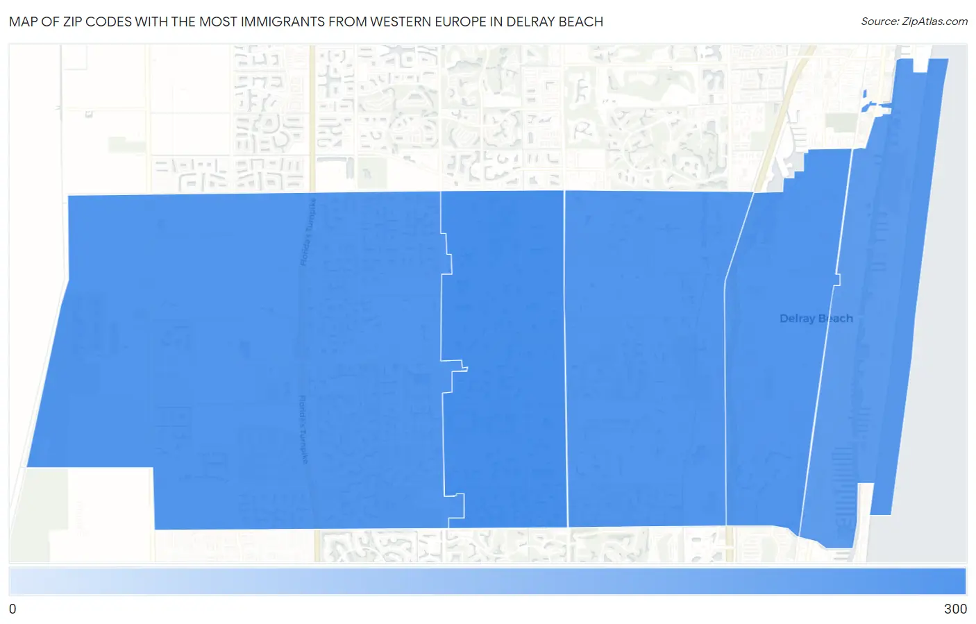 Zip Codes with the Most Immigrants from Western Europe in Delray Beach Map