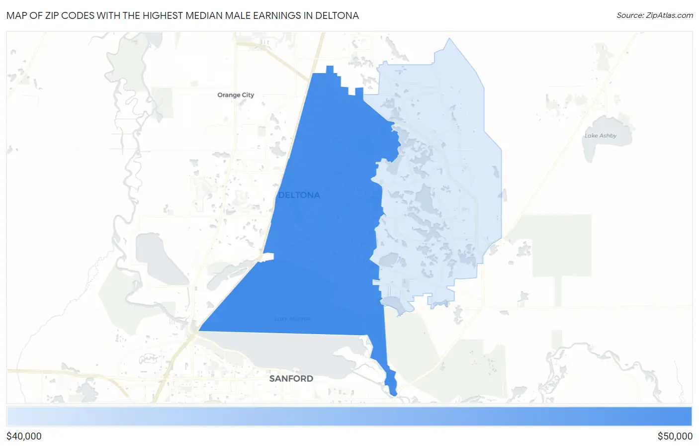 Zip Codes with the Highest Median Male Earnings in Deltona Map