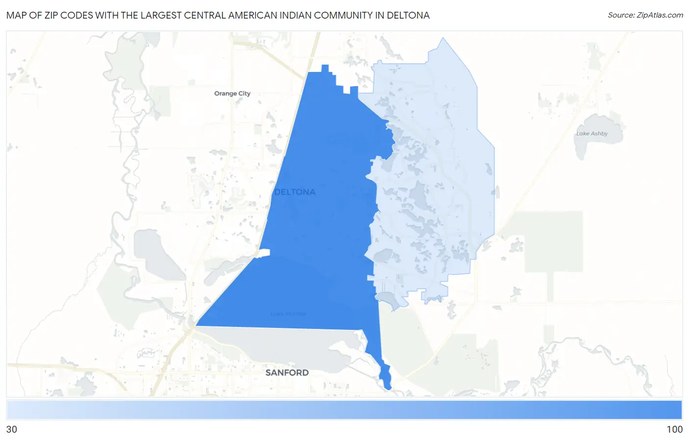 Zip Codes with the Largest Central American Indian Community in Deltona Map