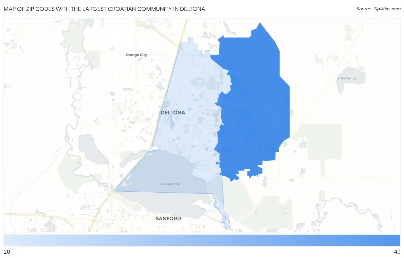 Zip Codes with the Largest Croatian Community in Deltona Map