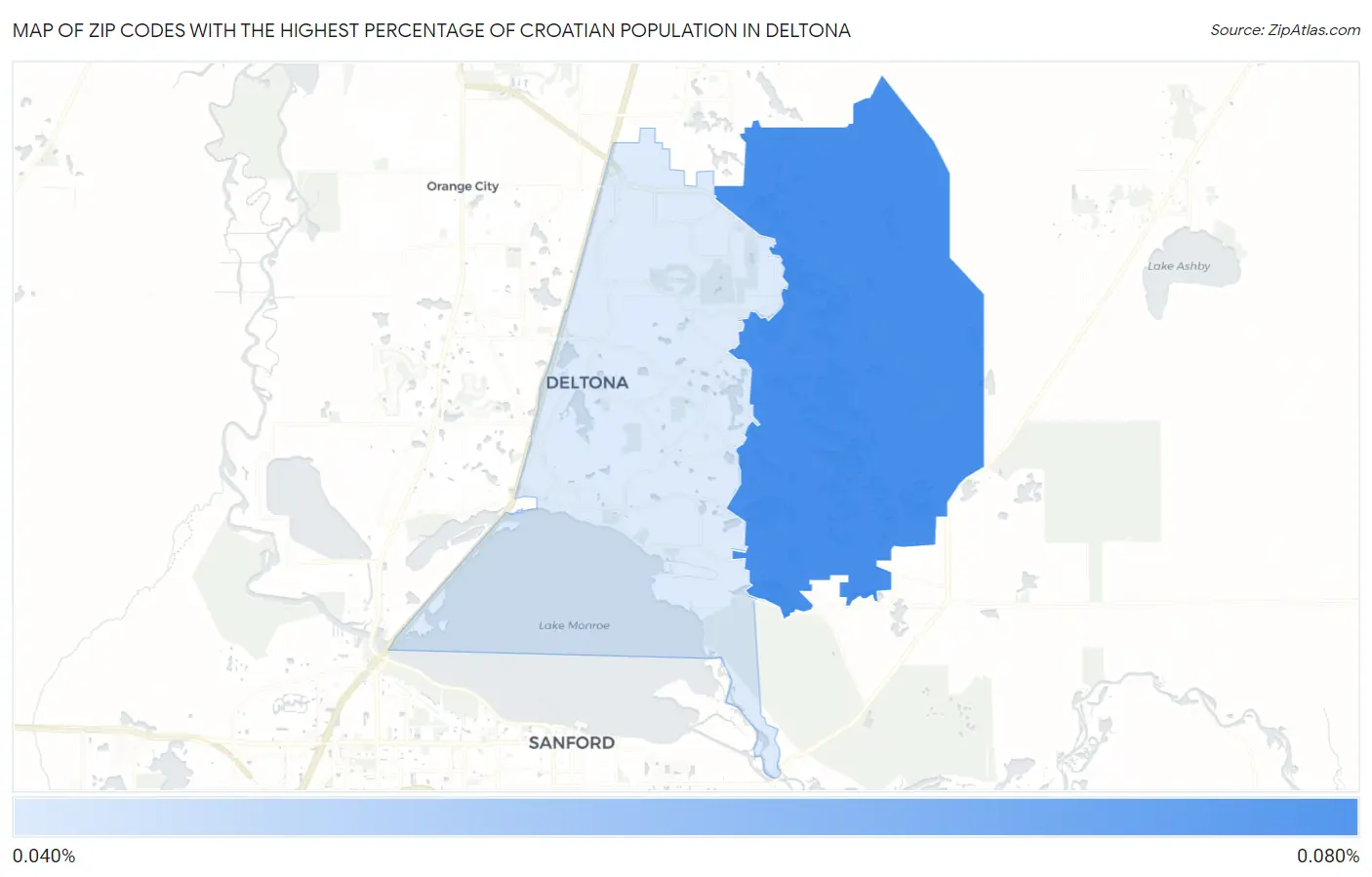 Zip Codes with the Highest Percentage of Croatian Population in Deltona Map