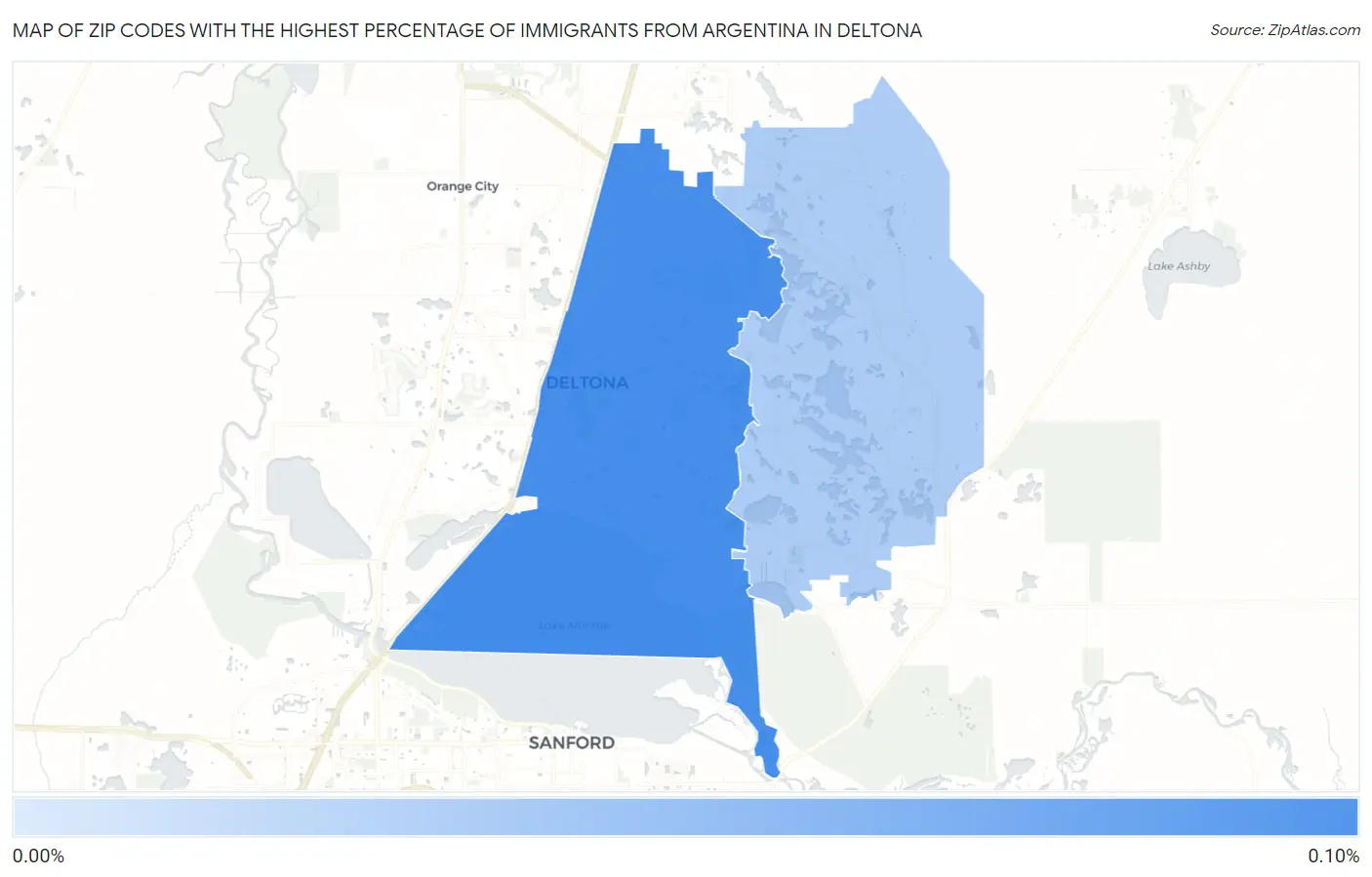 Zip Codes with the Highest Percentage of Immigrants from Argentina in Deltona Map