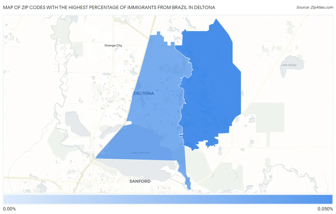 Zip Codes with the Highest Percentage of Immigrants from Brazil in Deltona Map