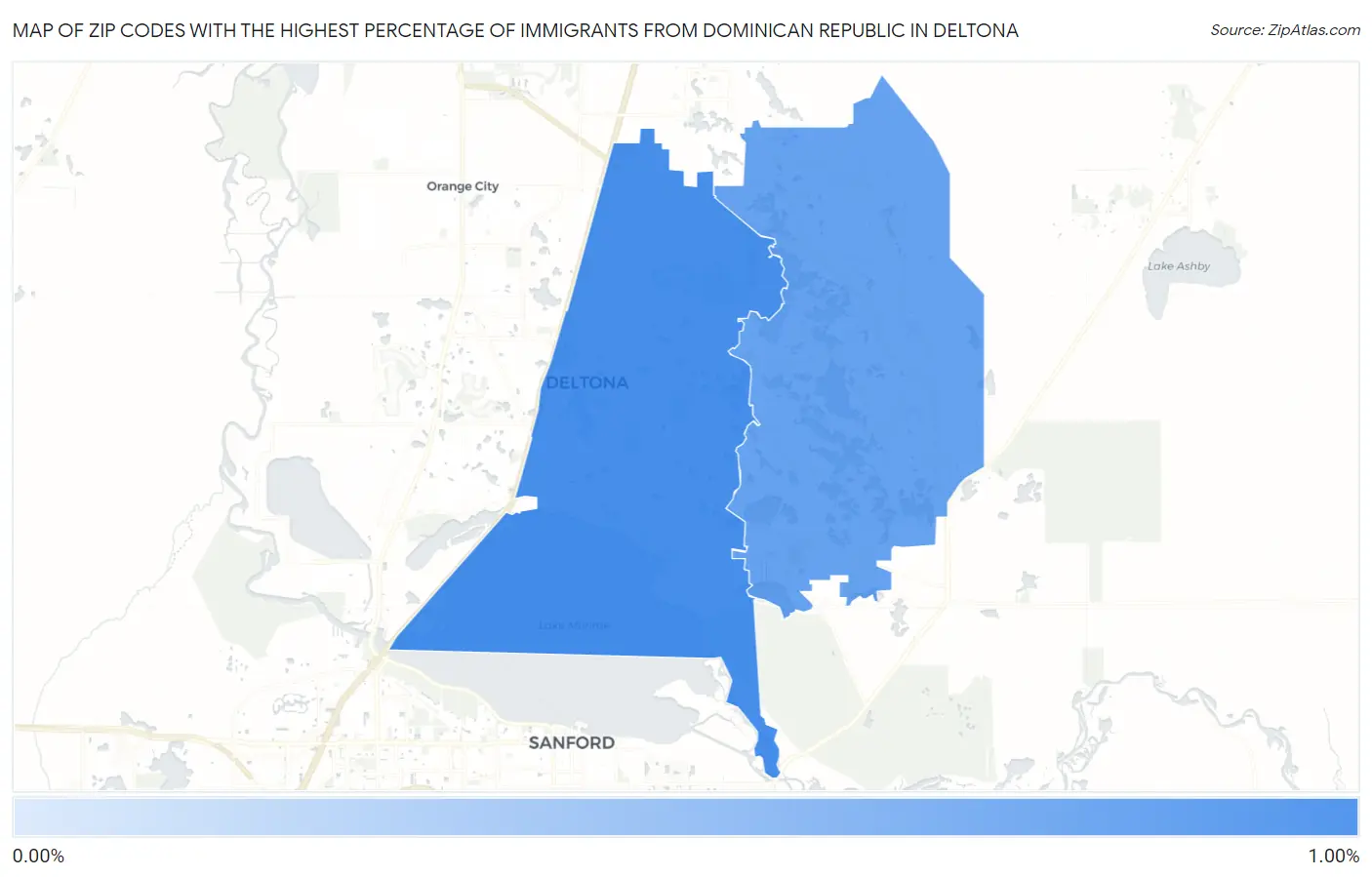 Zip Codes with the Highest Percentage of Immigrants from Dominican Republic in Deltona Map