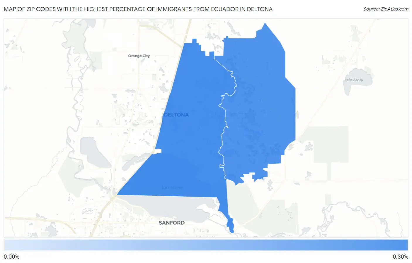 Zip Codes with the Highest Percentage of Immigrants from Ecuador in Deltona Map