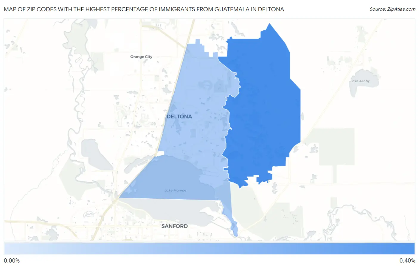 Zip Codes with the Highest Percentage of Immigrants from Guatemala in Deltona Map