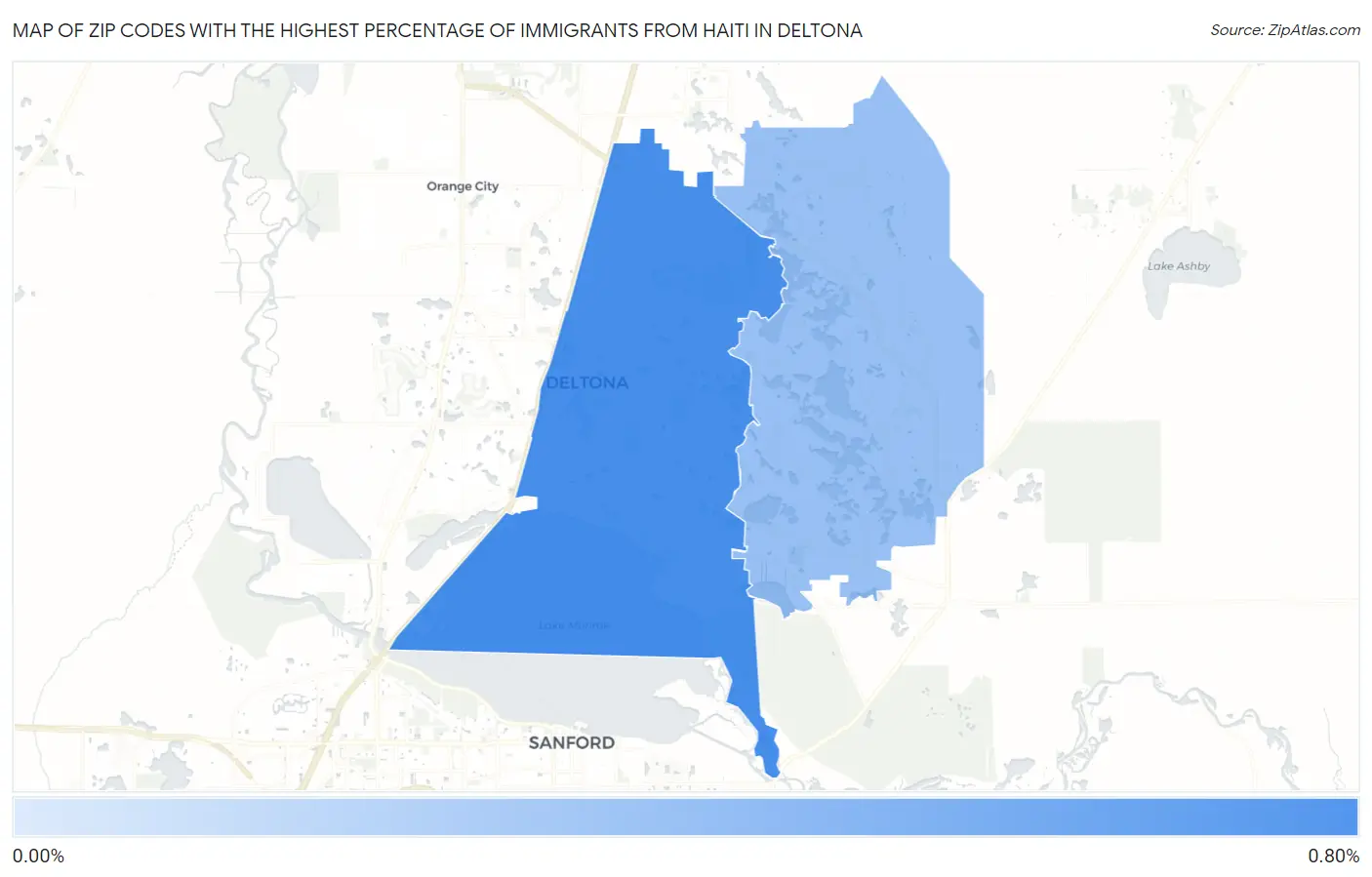 Zip Codes with the Highest Percentage of Immigrants from Haiti in Deltona Map