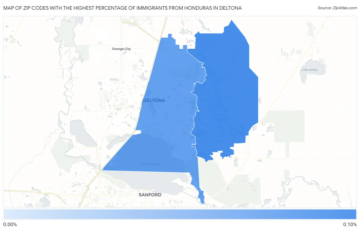 Zip Codes with the Highest Percentage of Immigrants from Honduras in Deltona Map