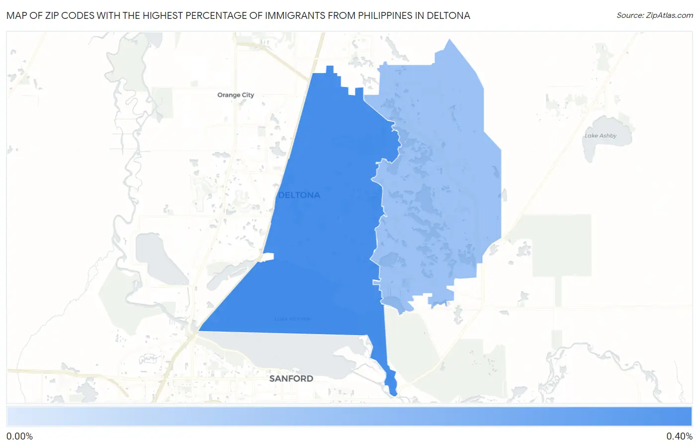 Zip Codes with the Highest Percentage of Immigrants from Philippines in Deltona Map