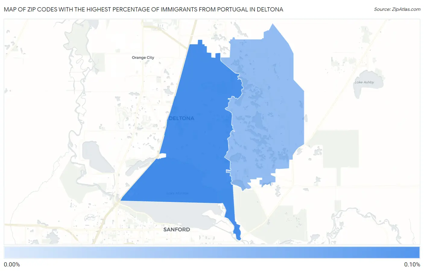 Zip Codes with the Highest Percentage of Immigrants from Portugal in Deltona Map