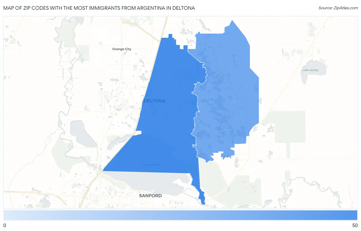 Zip Codes with the Most Immigrants from Argentina in Deltona Map