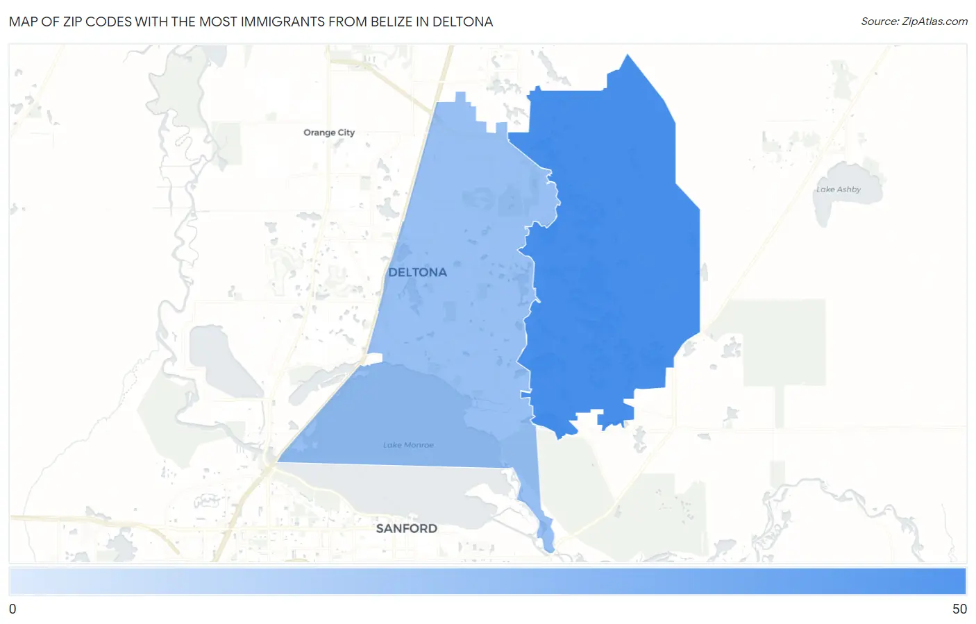 Zip Codes with the Most Immigrants from Belize in Deltona Map