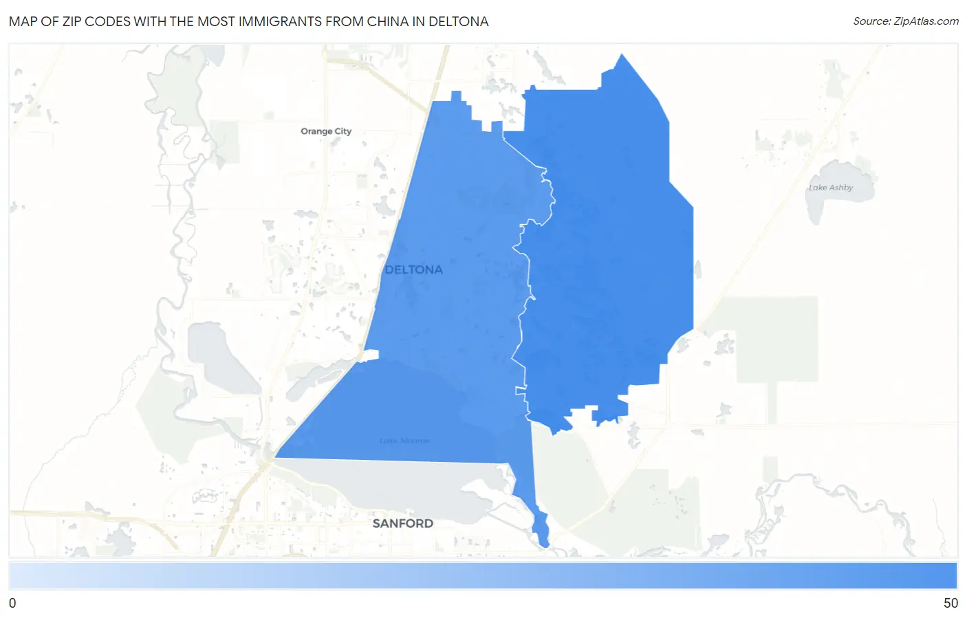 Zip Codes with the Most Immigrants from China in Deltona Map