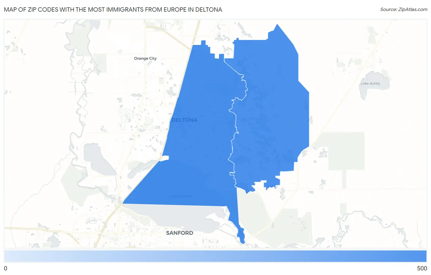 Zip Codes with the Most Immigrants from Europe in Deltona Map