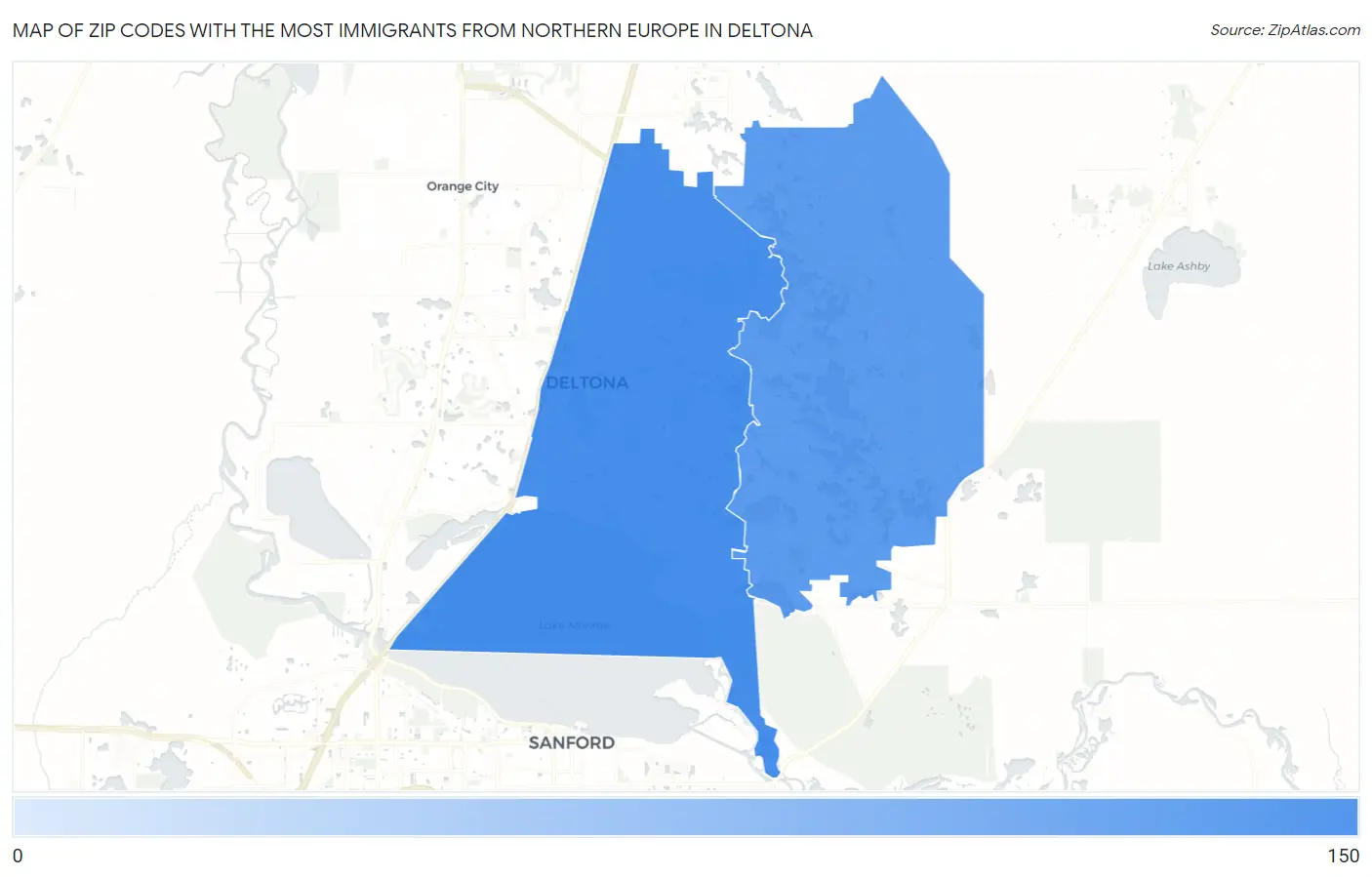 Zip Codes with the Most Immigrants from Northern Europe in Deltona Map