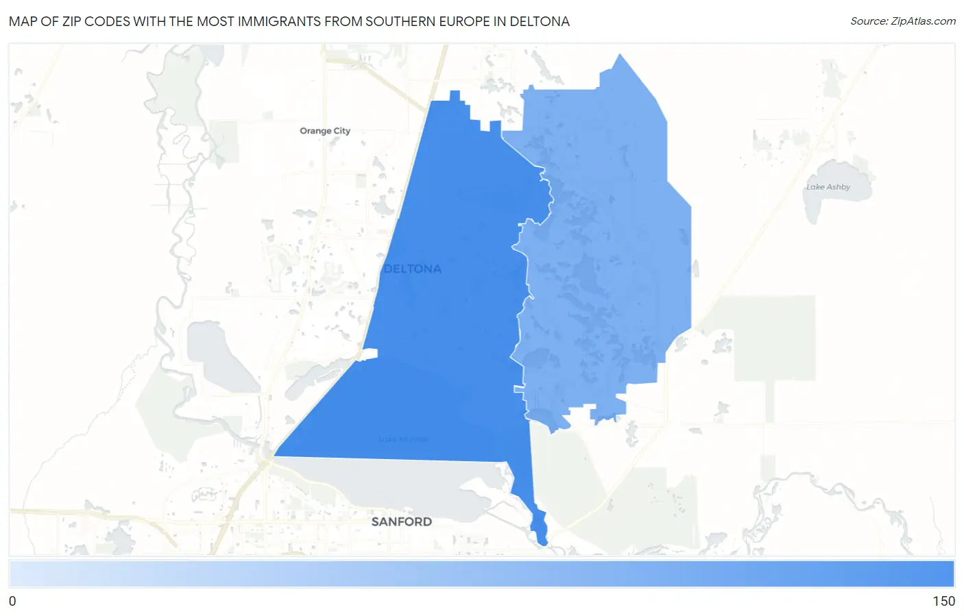 Zip Codes with the Most Immigrants from Southern Europe in Deltona Map