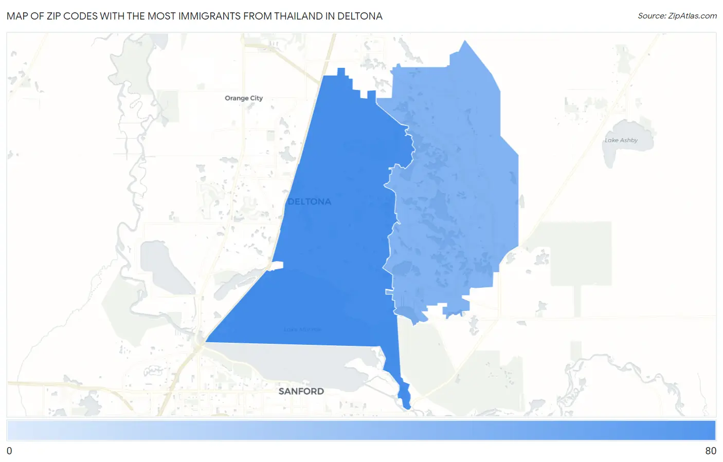 Zip Codes with the Most Immigrants from Thailand in Deltona Map