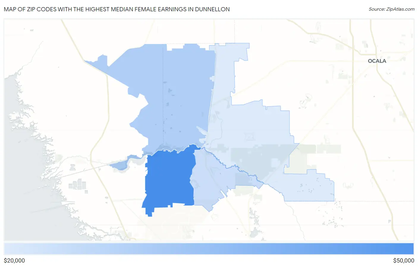 Zip Codes with the Highest Median Female Earnings in Dunnellon Map