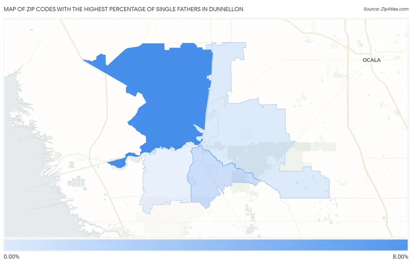 Zip Codes with the Highest Percentage of Single Fathers in Dunnellon Map