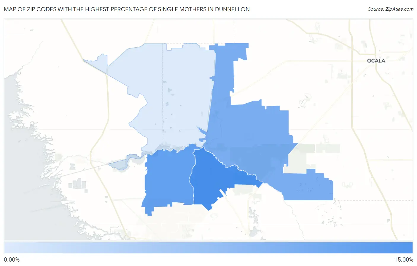 Zip Codes with the Highest Percentage of Single Mothers in Dunnellon Map