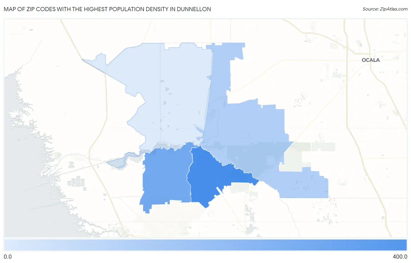 Zip Codes with the Highest Population Density in Dunnellon Map