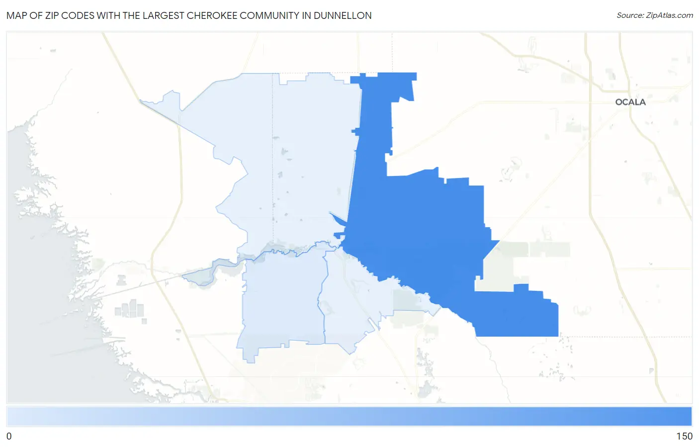 Zip Codes with the Largest Cherokee Community in Dunnellon Map