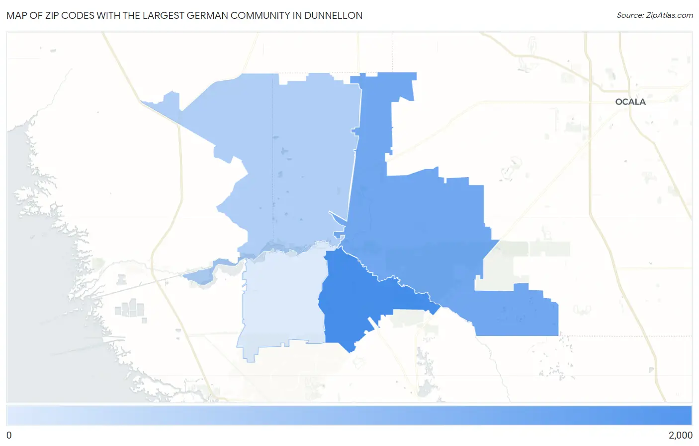 Zip Codes with the Largest German Community in Dunnellon Map