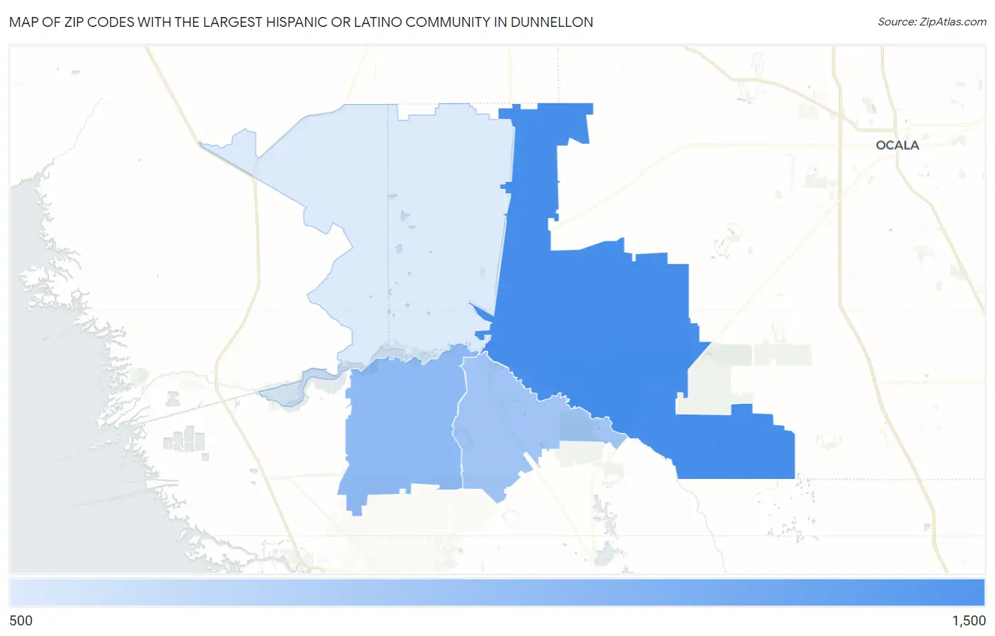 Zip Codes with the Largest Hispanic or Latino Community in Dunnellon Map