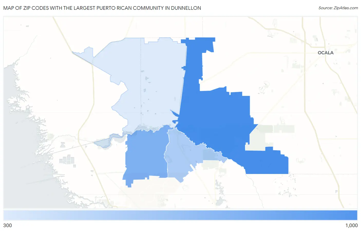 Zip Codes with the Largest Puerto Rican Community in Dunnellon Map