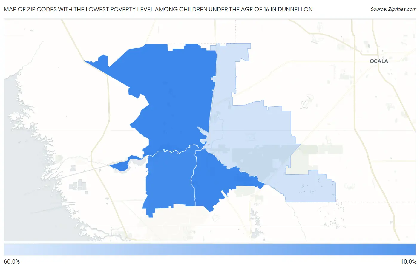 Zip Codes with the Lowest Poverty Level Among Children Under the Age of 16 in Dunnellon Map