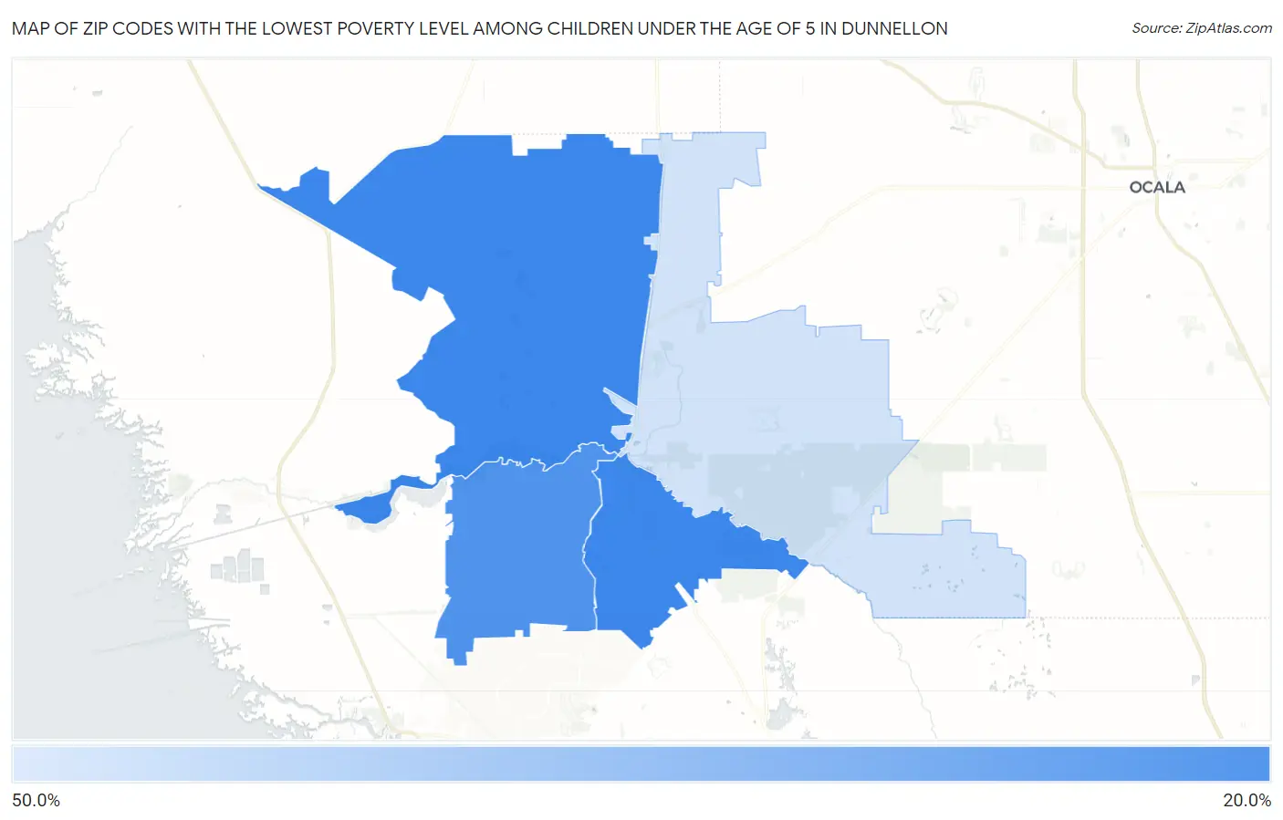 Zip Codes with the Lowest Poverty Level Among Children Under the Age of 5 in Dunnellon Map