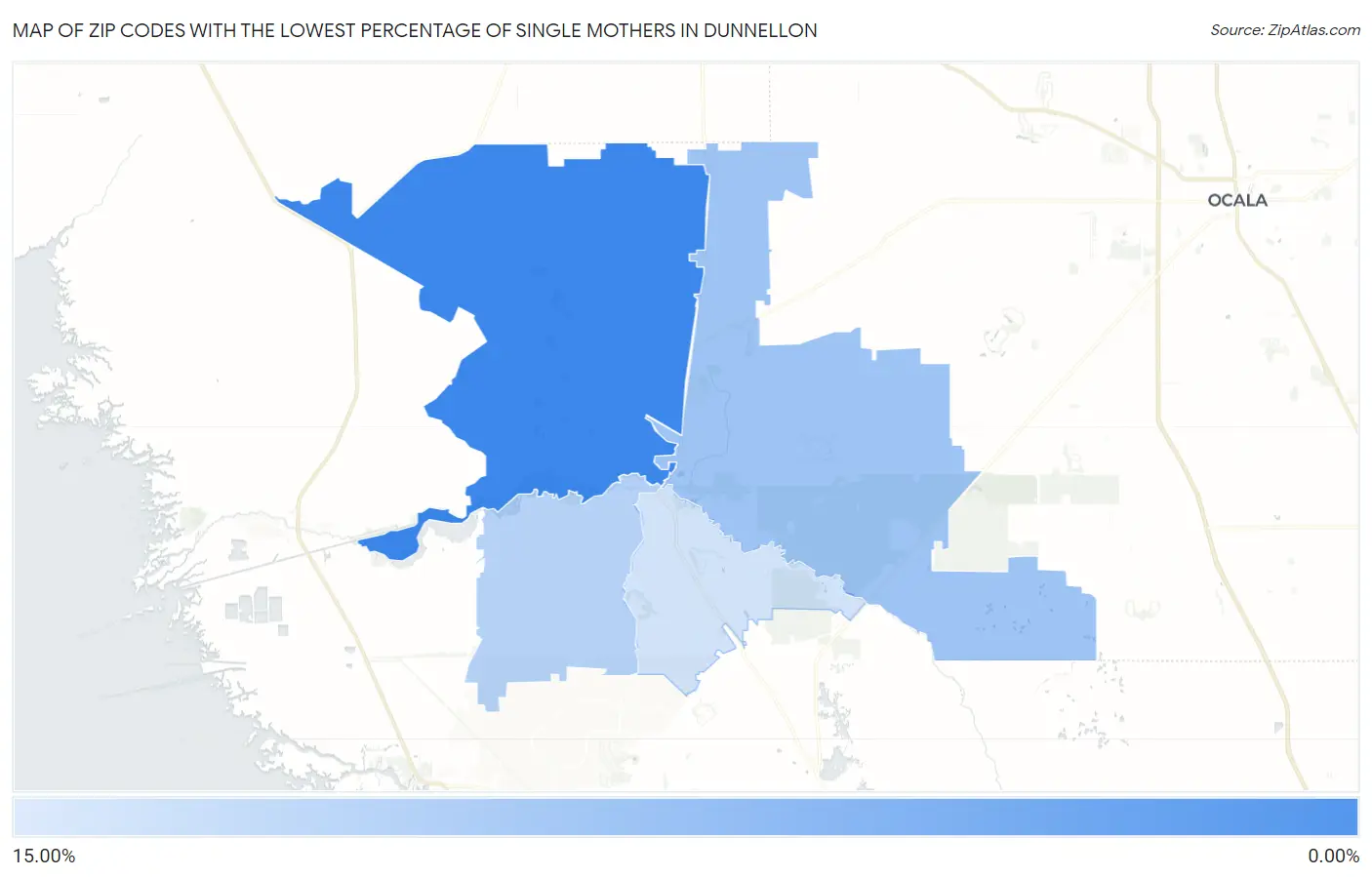 Zip Codes with the Lowest Percentage of Single Mothers in Dunnellon Map