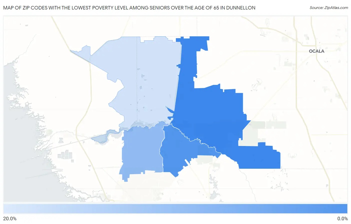 Zip Codes with the Lowest Poverty Level Among Seniors Over the Age of 65 in Dunnellon Map