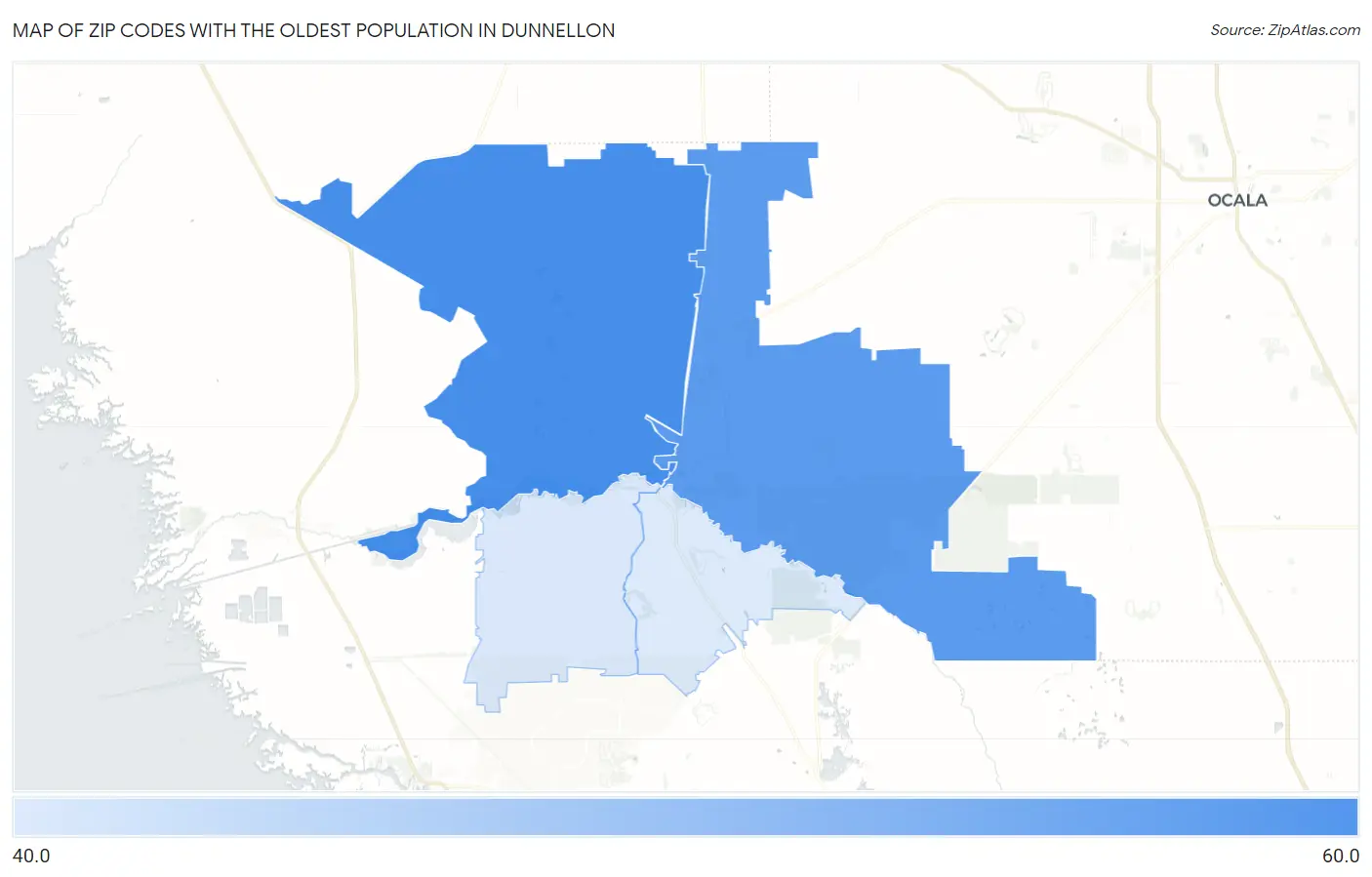 Zip Codes with the Oldest Population in Dunnellon Map