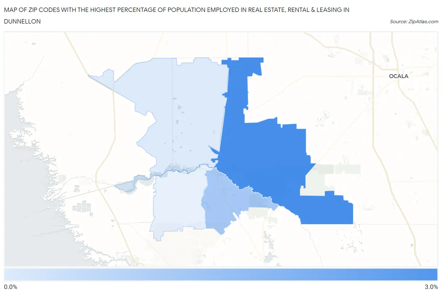 Zip Codes with the Highest Percentage of Population Employed in Real Estate, Rental & Leasing in Dunnellon Map