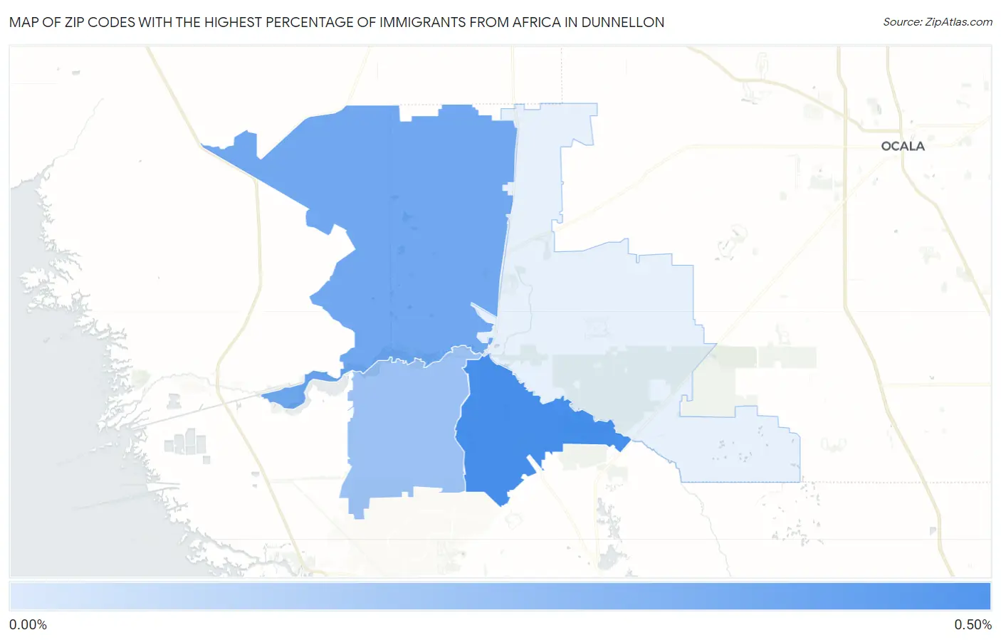 Zip Codes with the Highest Percentage of Immigrants from Africa in Dunnellon Map