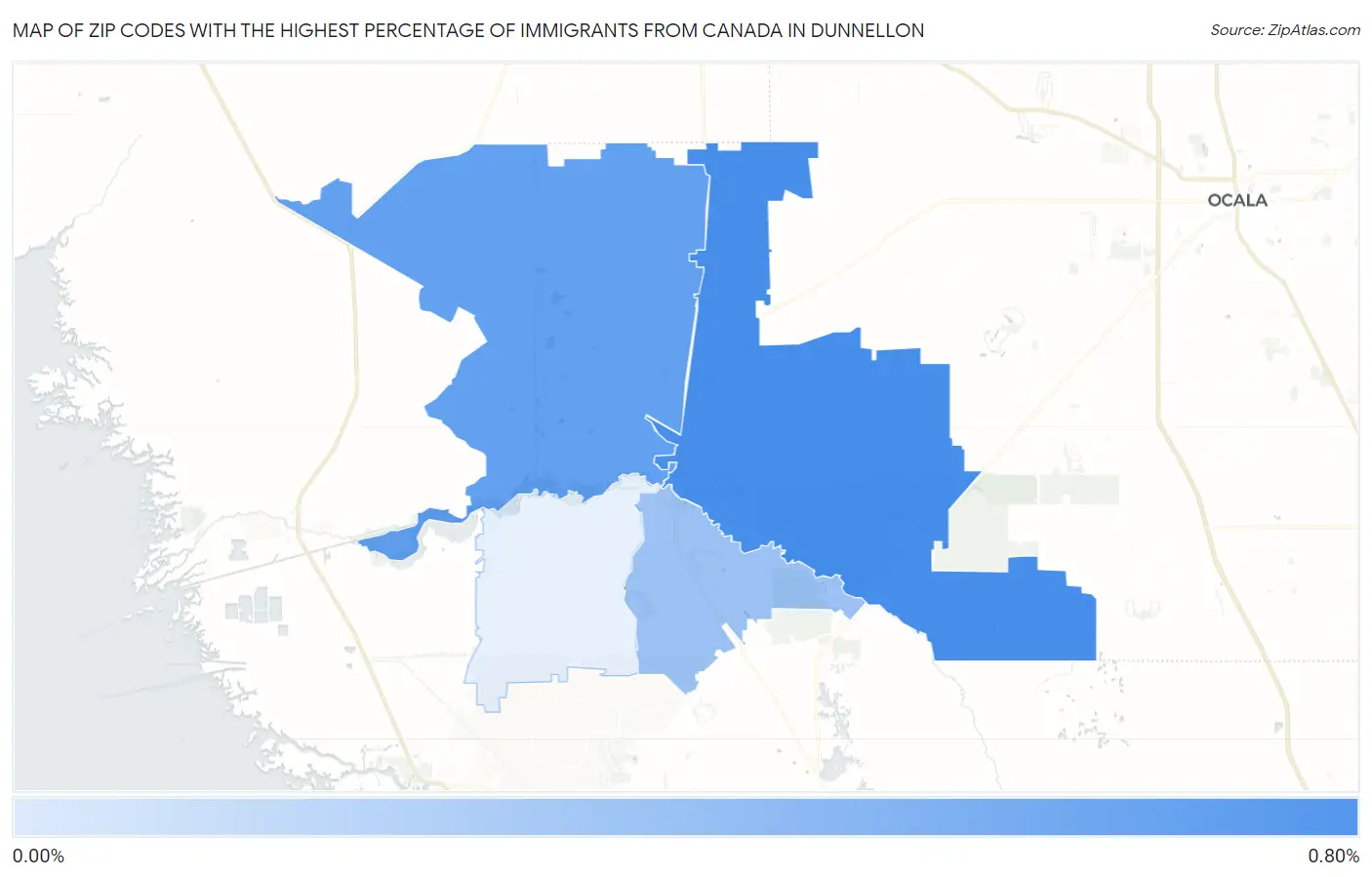 Zip Codes with the Highest Percentage of Immigrants from Canada in Dunnellon Map