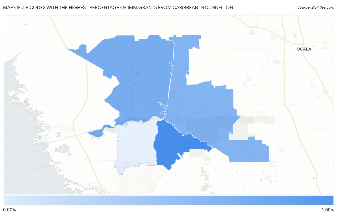 Zip Codes with the Highest Percentage of Immigrants from Caribbean in Dunnellon Map