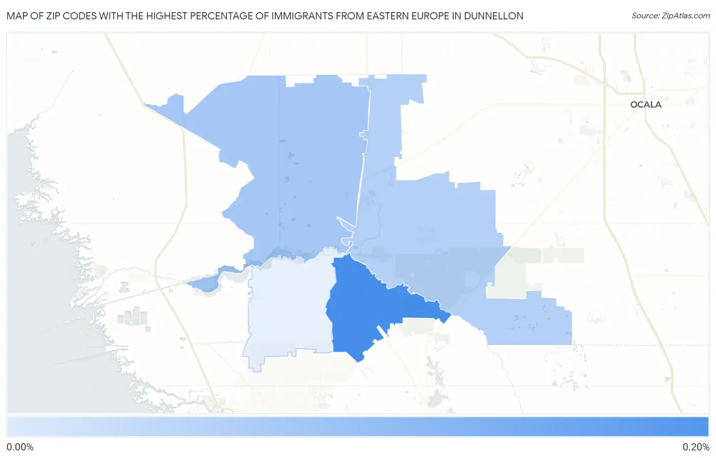 Zip Codes with the Highest Percentage of Immigrants from Eastern Europe in Dunnellon Map