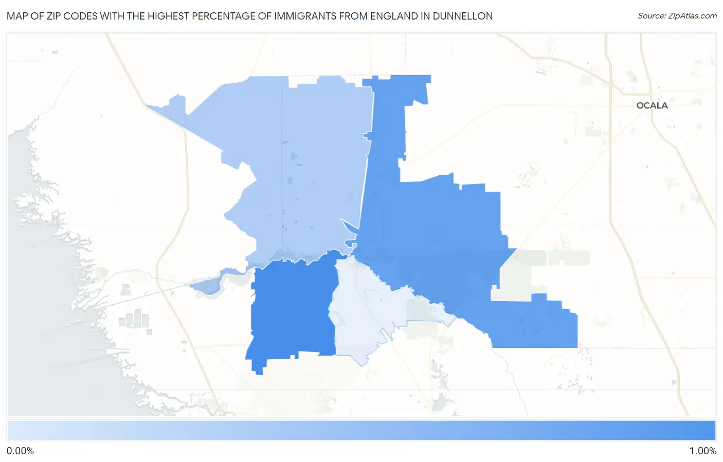 Zip Codes with the Highest Percentage of Immigrants from England in Dunnellon Map