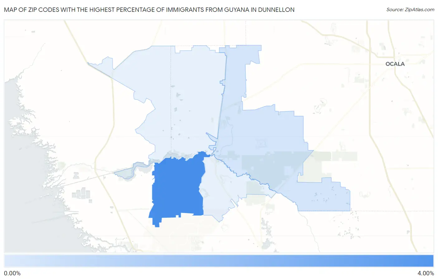 Zip Codes with the Highest Percentage of Immigrants from Guyana in Dunnellon Map