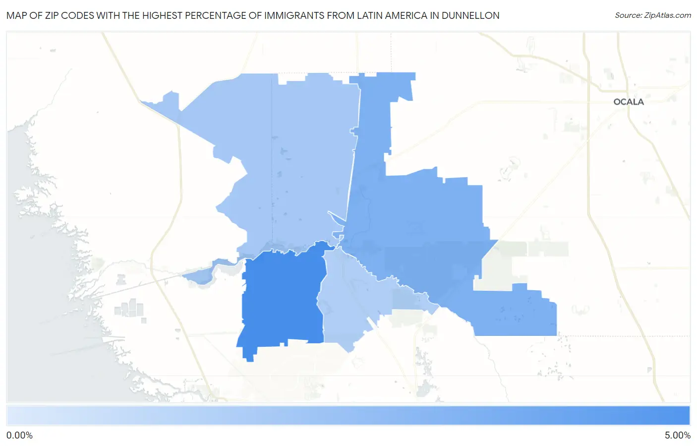 Zip Codes with the Highest Percentage of Immigrants from Latin America in Dunnellon Map
