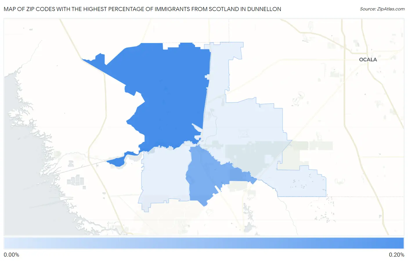 Zip Codes with the Highest Percentage of Immigrants from Scotland in Dunnellon Map