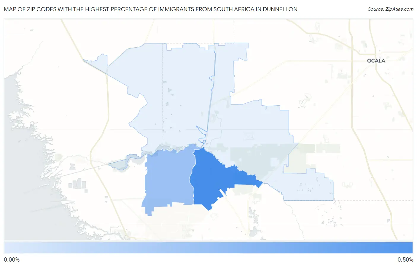 Zip Codes with the Highest Percentage of Immigrants from South Africa in Dunnellon Map