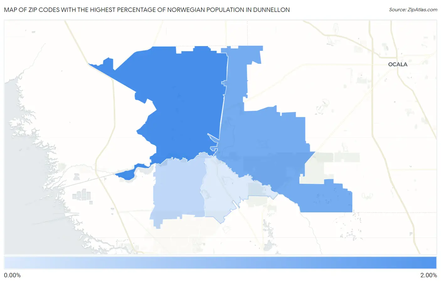 Zip Codes with the Highest Percentage of Norwegian Population in Dunnellon Map