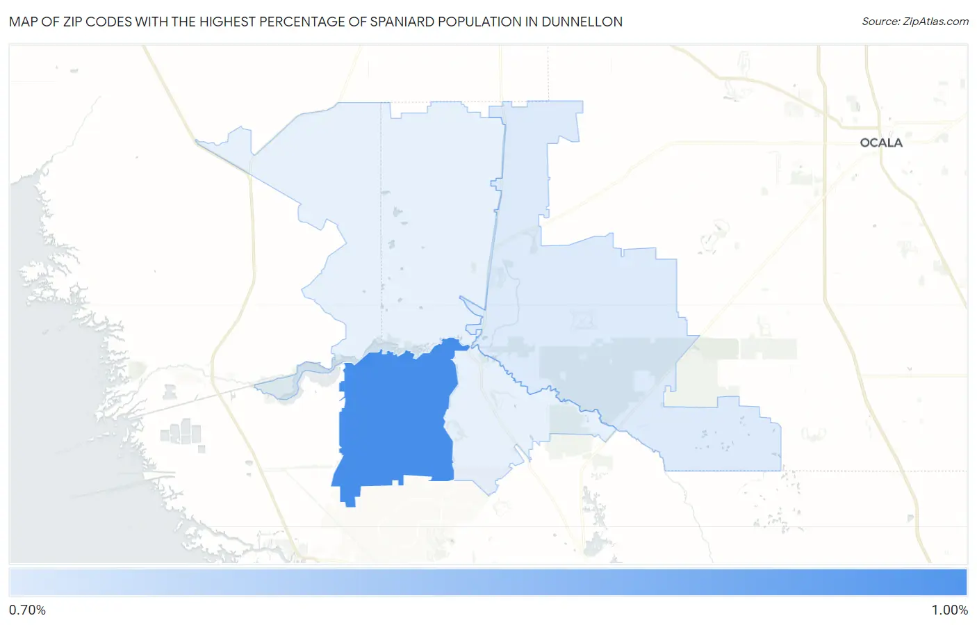 Zip Codes with the Highest Percentage of Spaniard Population in Dunnellon Map