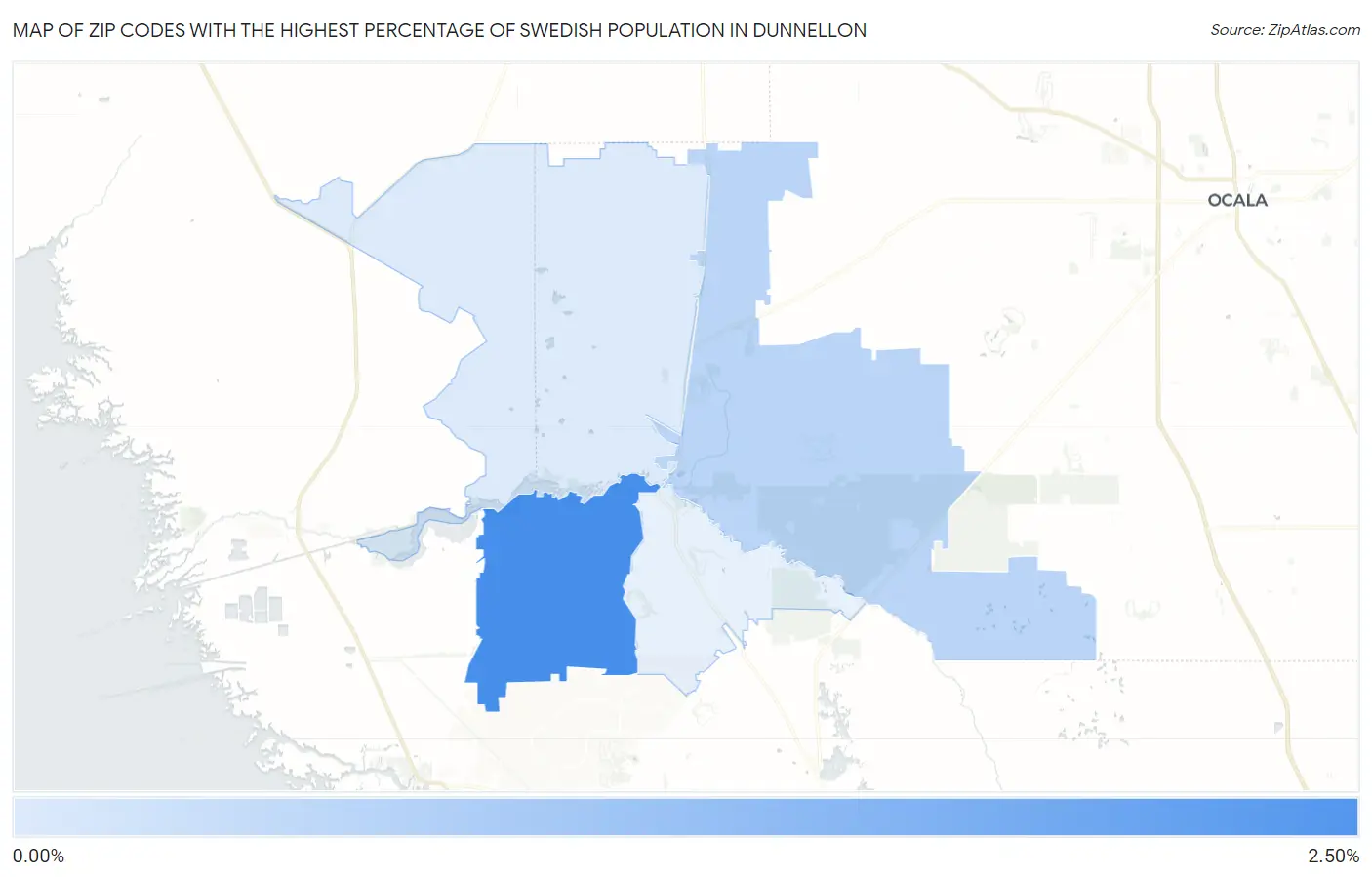 Zip Codes with the Highest Percentage of Swedish Population in Dunnellon Map